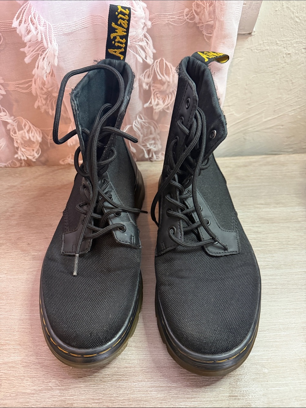 Dr. Martens Black Canvas 6-Eye Lace-Up Boots - Men's